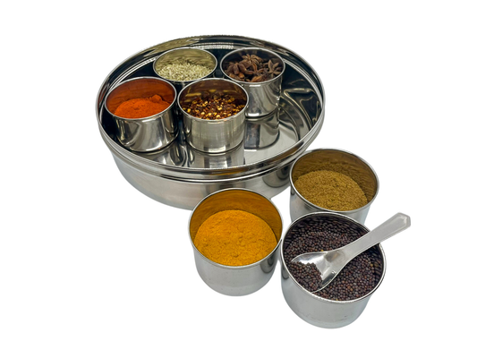 Yorkshire Indian Spice Box | 7 Container with 7 Selected Spices | Masala Dabba | High Quality Stainless Steel